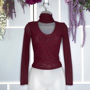 Revamped Sheer Mesh Long Sleeve Wine